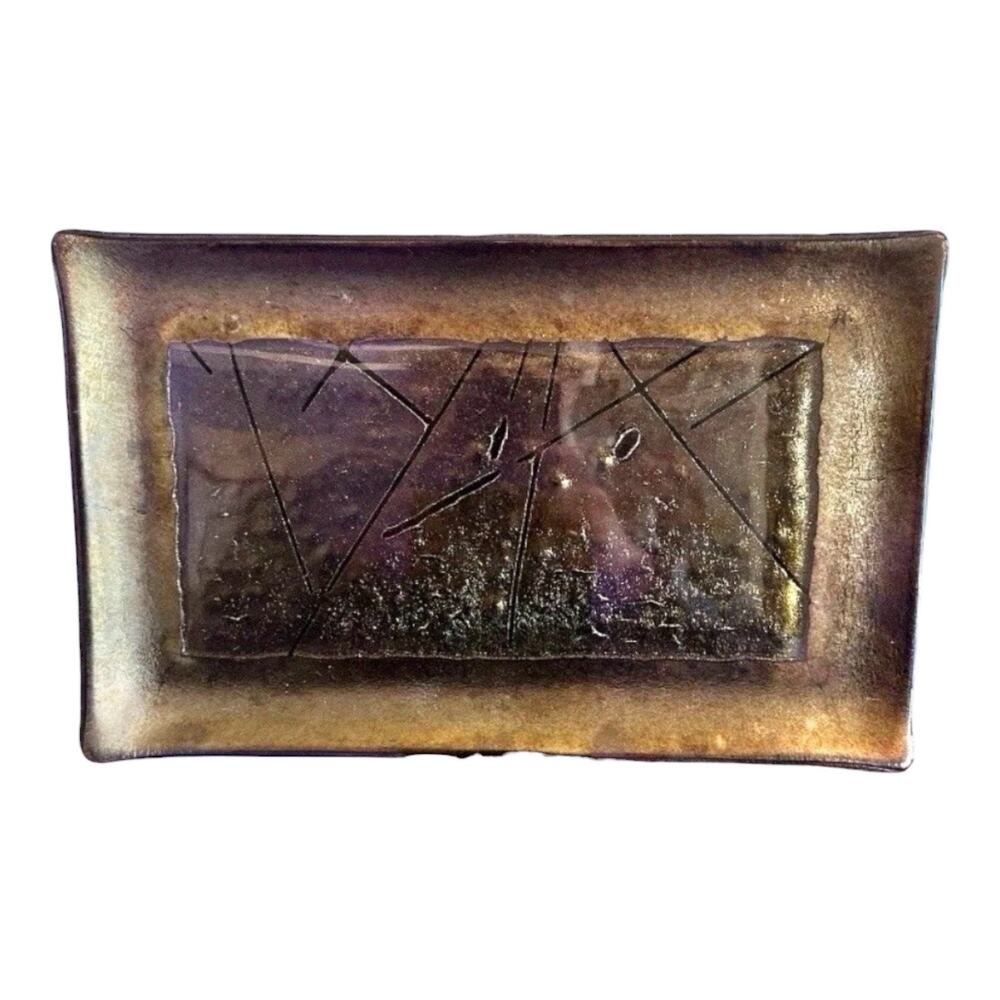 KURT MCVAY Art Glass Signed Dichroic Fused Iridescent  Tray Dish 12”x7”